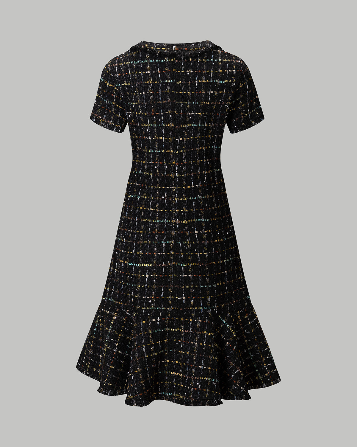 VelvetBlue Metallic Tweed Short Sleeve Chanel Mini Dress