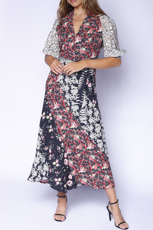 Kevan Hall X VelvetBlue Maxi Swirl Dress Pink Multi Floral