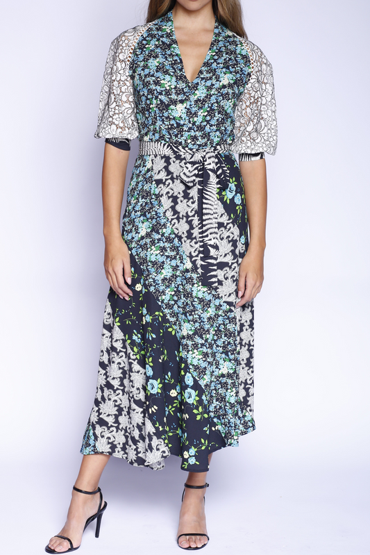 Kevan Hall X VelvetBlue Maxi Swirl Dress Green Multi Floral