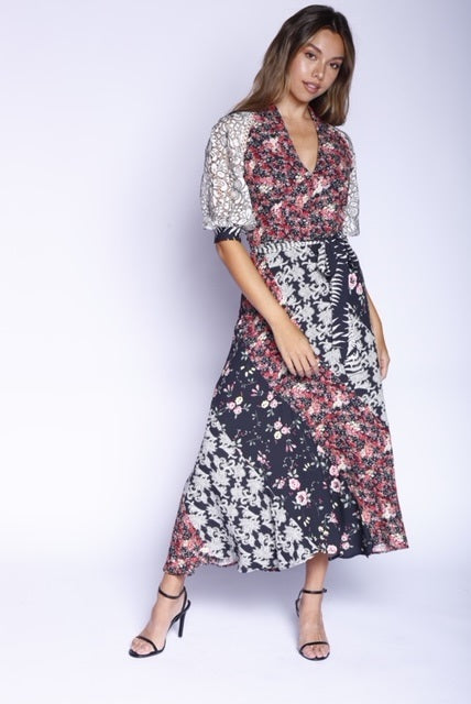 Kevan Hall X VelvetBlue Maxi Swirl Dress Pink Multi Floral