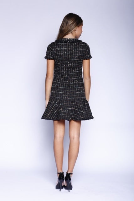 VelvetBlue Metallic Tweed Short Sleeve Chanel Mini Dress