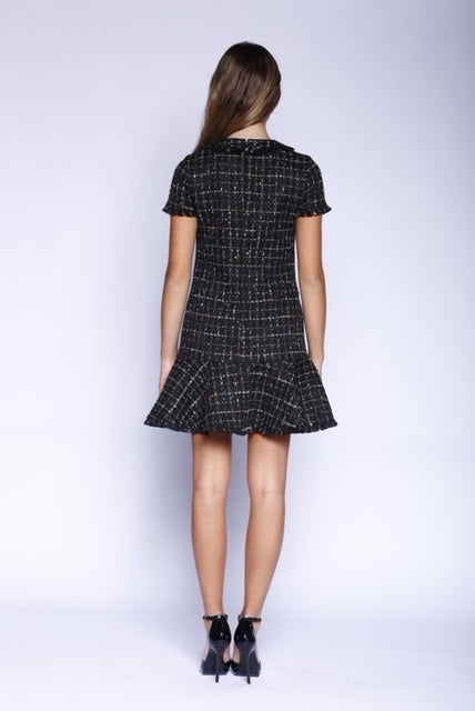 VelvetBlue Metallic Tweed Short Sleeve Chanel Mini Dress