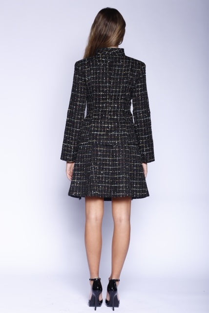 VelvetBlue -  Onyx Metallic Tweed Zip Front Chanel Jacket & A-Line Skirt